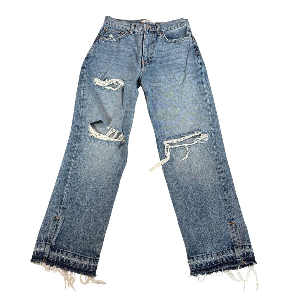 We the Free womens high rise crop straight leg jeans. Sz 25. distressed fray hem